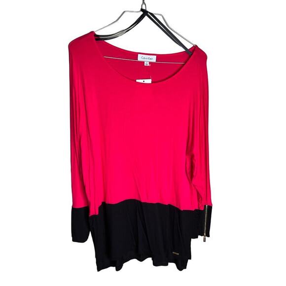 Calvin Klein Top Long Sleeves Round Neck Colorblock Pink Black Womens Medium - Picture 1 of 6